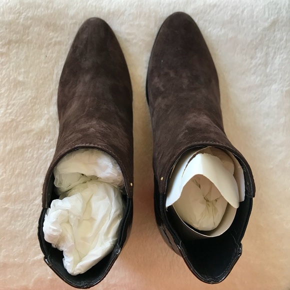 Calvin Klein Brown Suede and Croc Patent Booties - Picture 7 of 9